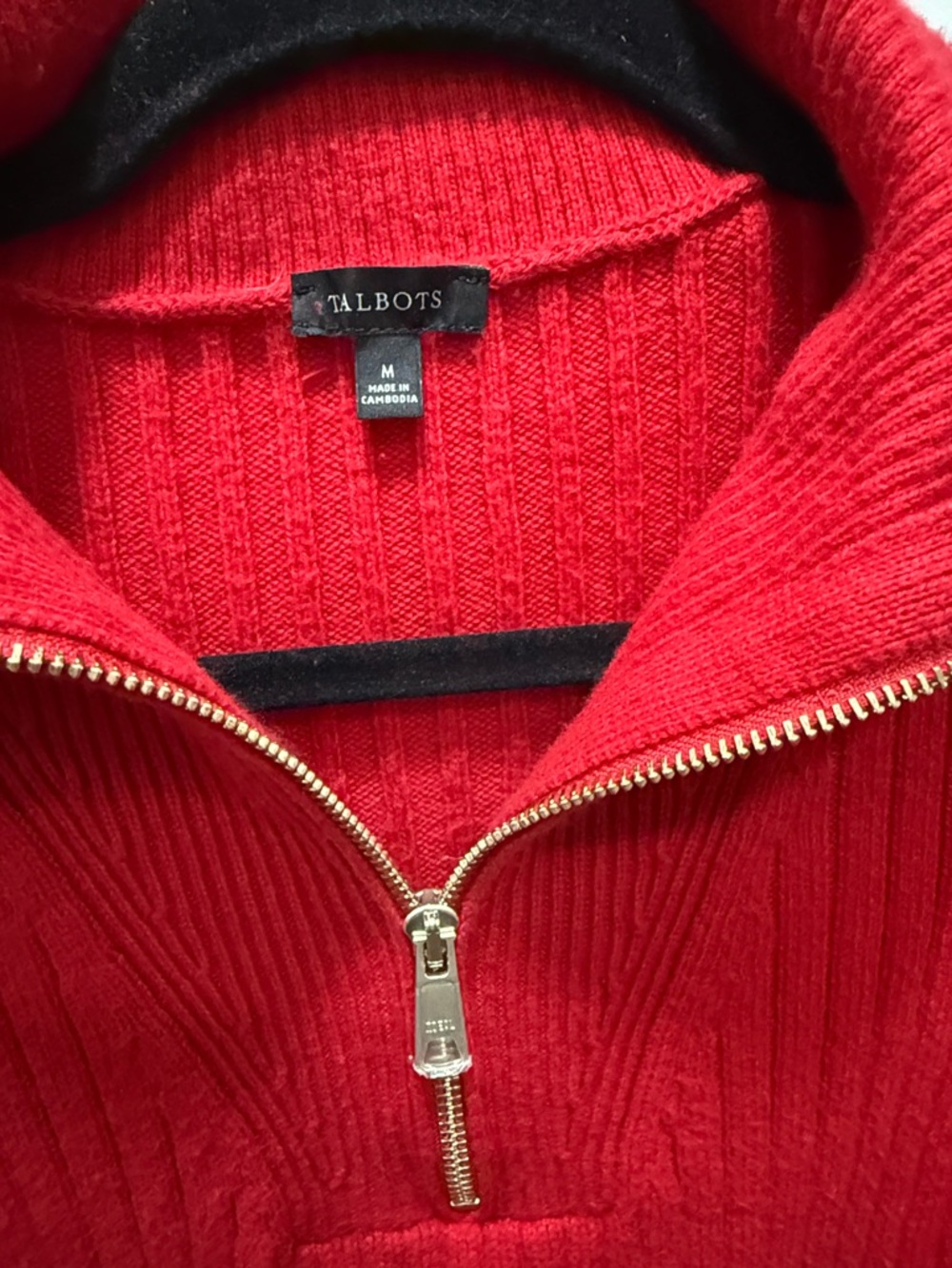 Talbots Red Ribbed Half-Zip Turtleneck Sweater - Picture 3 of 4